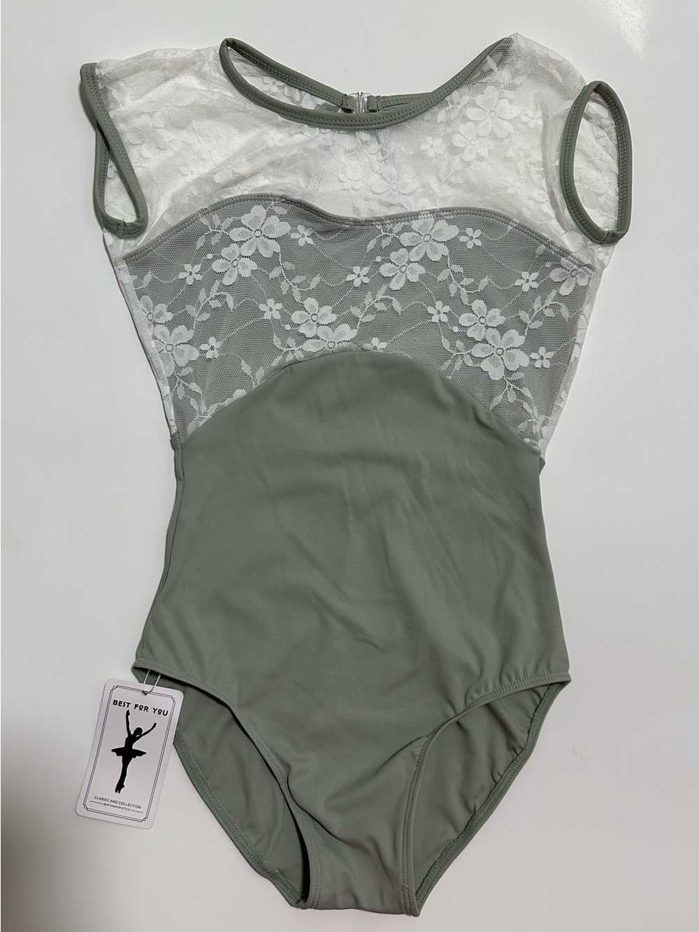 Floral Lace Gymnastics / Ballet Leotard - Sage Green - Size S